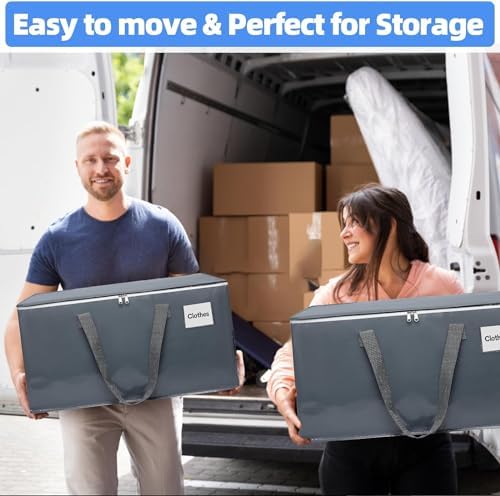 6 Pack Extra Large Heavy Duty Moving Bags with Reinforced Zipper & Wide Carrying Handles, Large Capacity Storage Totes for Clothes Packing, Apartment Moves & Home Organization, Grey - Image 4