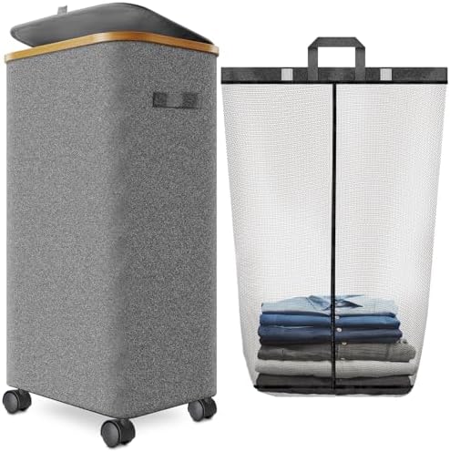 Laundry Hamper with Wheels, 75L Rolling Laundry Basket with Lid by Wuevu