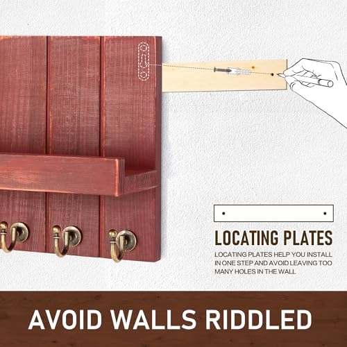 Rebee Vision Key Holder Wall Mount with Floating Shelf for Home Decor, Red - Image 7