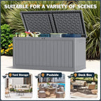 Greesum 260 Gallon HDPE Outdoor Storage Box - Waterproof, Large Capacity Deck Box with Removable Dividers for Patio, Yard, Garden Tools, Light Grey - Image 4