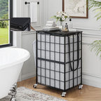 90L Laundry Basket with Wheels, Large Capacity Laundry Hamper with Removable Liner Bags, Heavy Duty Laundry Sorter with Solid Wood Lid & Leather Handles, Grey - Image 7