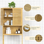 Yardenaler Over-The-Toilet Storage Shelf with Doors, Bathroom Freestanding Bamboo Organizer Space Saver with Adjustable Shelf, Natural - Image 7
