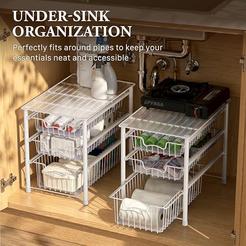 Simple Houseware Stackable 3 Tier Sliding Basket Organizer Drawer, White - Image 6