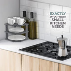Grey Plate Organizer for Cabinet - 3 Tier Gray Bamboo Corner Cabinet Organizer Shelf for Plates Bowls Mugs Cups, Kitchen Cabinet Organizer, Cabinet Shelf Organizer, Countertop Rack, 10 x 10 x 9.5 Gray - Image 2