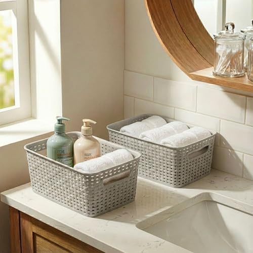 BINO | Plastic Storage Baskets, 5.5 Liter - 3 Pack, Natural Grey | THE WOVEN COLLECTION | Storage Basket for Shelves | Woven Storage Baskets for Organizing Bins Pantry Shelf Organizer | Container Bin - Image 6