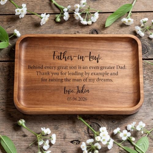 Custom Wooden Valet Tray for Father-in-Law, Personalized Engraved Wood Catchall Tray, Wedding Thank You Gift, Gift for Dad from Couple, Father in Law Wedding Gifts - Image 5
