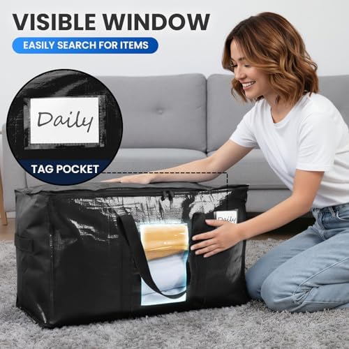 TAILI 6 Pack Black Extra Large Moving Bags,Storage Bag with Visible Window - Image 5
