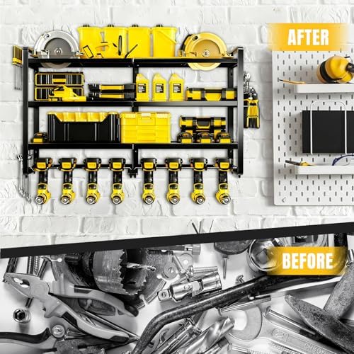 Heavy Duty 4-Tier Wall Mount Tool Rack, 8-Drill Holder & Charging Station, 400lb Load Shelf for Garage Workshop Organization - Image 4