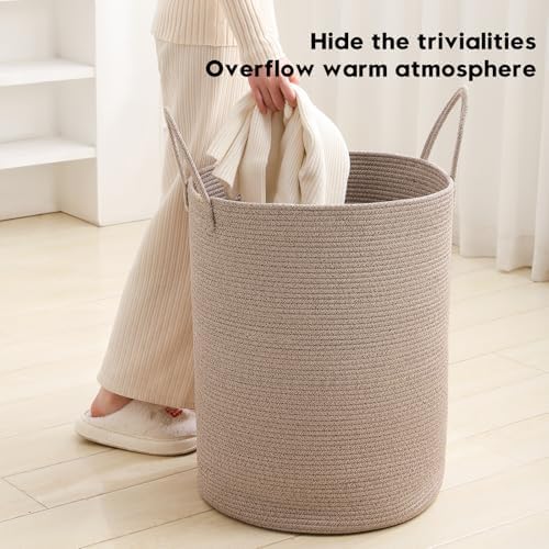Laundry Basket Hamper Tall Rope Storage Woven for Blanket toys Dirty Clothes in Living Room Bathroom Bedroom (Tan, 60L/15.8Gal) - Image 2