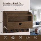 Nekon Key and Mail Holder for Wall, Key Organizer with Drawer, Brown - Image 6
