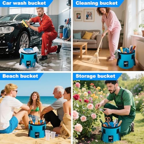 5 Gallon Collapsible Bucket with Handle, Car Wash Bucket Foldable Water Storage Container for Camping Fishing Beach Gardening, Portable Laundry Wash Basin for RV Cleaning Supplies Swamp Emergency Prep - Image 6