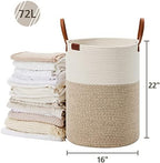 VIPOSCO 72L Tall Woven Rope Laundry Hamper, Leather Handles, White & Brown - Image 5