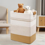 Laundry Hamper, 85L Cotton Rope Laundry Basket, Jute & White - Image 4