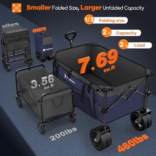 Originsure 220L Foldable Beach Wagon Cart with Big Wheels, 460lbs, Purple - Image 3