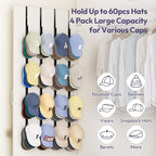 SWTYMIKI Over Door Hat Rack - 4 Packs Metal Hanging Hat Organizer with 16 Hooks Design, Baseball Cap Hanger Organizer Storage Holds up to 80 Caps for Door, Bedroom, Closet - Image 3