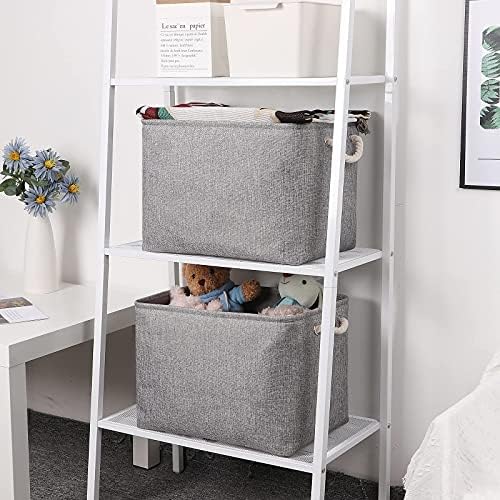 Bidtakay Grey Baskets [2-Pack] Shelf Baskets for Storage 16" X 11.8" X 11.8" Large Fabric Rectangular Decorative Storage Basket Organization Bins for Shelves Closet Home Organization(Grey) - Image 4