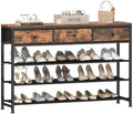 usikey 4 Tier Shoe Rack with 3 Drawers & 3 Oxford Fabric Shelves, Holds 15-18 Pairs, Metal Shoe Storage with Wood Top, Shoe Organizer for Entryway, Closet, Apartment, Rustic Brown UNYXJX022F by USIKEY