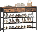 usikey 4 Tier Shoe Rack with 3 Drawers & 3 Oxford Fabric Shelves, Holds 15-18 Pairs, Metal Shoe Storage with Wood Top, Shoe Organizer for Entryway, Closet, Apartment, Rustic Brown UNYXJX022F by USIKEY