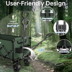 34" Extra Long Collapsible Wagon Cart, 480LBS Capacity, Army Green - Image 6