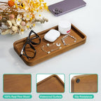 ALELION 10" Acacia Wood Bathroom Vanity Tray for Counter, Wooden Soap Dispenser Tray for Kitchen, Toilet Tank Tray, Perfume Makeup Jewelry Catchall Organizer - Image 3