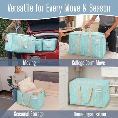 VENO 4 Pack Heavy Duty Moving Bags, Extra Large Storage Bags with Reinforced Handles & Strong Zippers, Foldable & Reusable Moving Box Alternative for Clothes & Dorm Storage - Image 6