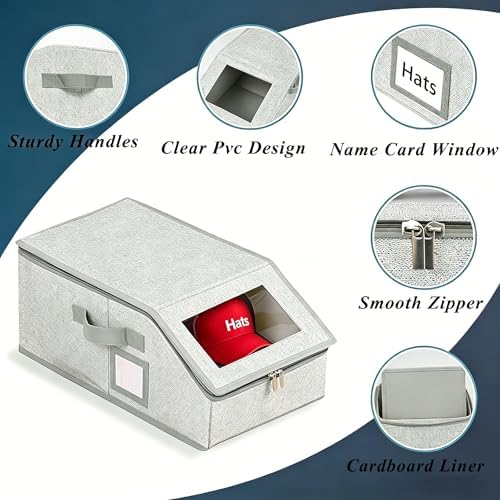2 Pack Baseball Caps Storage Box,Ball Hats Organizer,16.1''L*8.6''W*6.7''H - Image 3