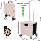 Foldable Utility Cart Folding Portable Rolling Crate Handcart Shopping Trolley Wheel Box with Lid Wear-Resistant Noiseless 360°Rotate Wheel for Travel Shopping Moving Storage Office (Pink) - Image 7