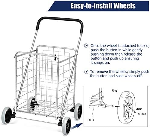 Goplus Shopping Carts for Groceries, Heavy Duty Folding Shopping Cart with Wheels, Portable Collapsible Grocery Cart, Light Weight Foldable Utility Cart for Laundry Silver - Image 3