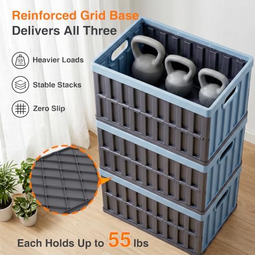 Citylife 64L Collapsible Storage Bins with Lids Plastic Storage Containers for Organizing Stackable Storage Box Large Heavy Duty Utility Crates, 2 Packs - Image 5