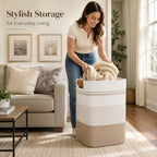 Laundry Hamper, Cotton Rope Laundry Basket with Leather Handles, 22.5-Gallon/85 L Large Clothes Hampers for Laundry, Woven Laundry Baskets for Blankets, Clothing, Bedroom, Living Room, Nursery - Image 3