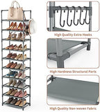 LANTEFUL 10 Tiers Tall Shoe Rack 20-25 Pairs Boots Organizer Storage Sturdy Narrow Shoe Shelf for Entryway, Closets with Hooks, Grey - Image 4
