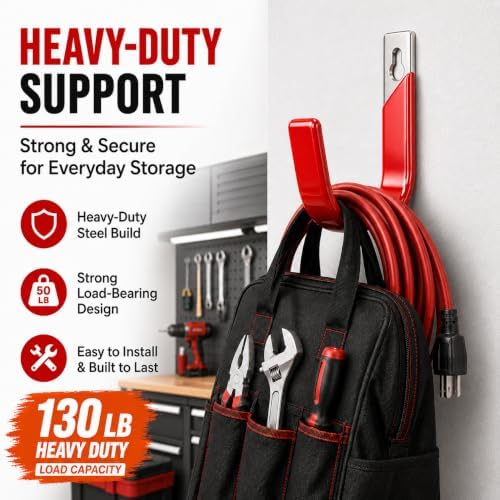 Garage Wall Hooks for Hanging Heavy Duty, 4 Pack Garage Organizer Storage Hooks Wall Mount for Garden Hoses, Brooms, Ladders, Garage Storage - Image 3