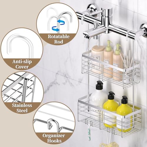 DELLAN Hanging Shower Caddy, 2-Tier Shower Rack with Hooks Over the Door - Image 2