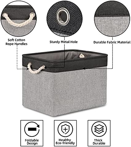 Bidtakay Fabric Storage Baskets with Handles [2-Pack] Large Canvas Organizer 16" X 11.8" X 11.8" Foldable Tall Baskets Rectangular Gift Basket Decorative Storage Bins for Closet, Home(Black&Grey) - Image 5