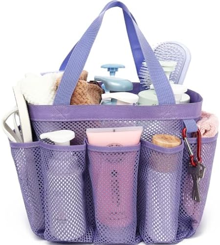 Fammart Mesh Shower Caddy Portable for College Dorm Room Essentials, Odorless Polyester Large Shower Tote Bag with Dual Handles, 8-Pocket Quick-Dry Toiletry Organizer for Travel, Beach, Camping, Gym by Fammart