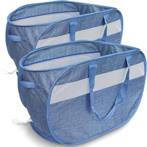 100L Mesh Pop Up Laundry Hampers with Handles, Extra Large Collapsible Laundry Baskets 2 Pack, Portable Travel Laundry Basket, Dirty Clothes Hamper Light Breathable, Bule. 2H by NairSnow