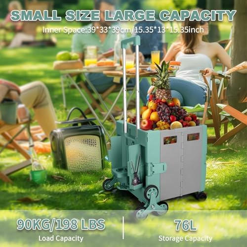 FELICON Folding Climber Utility Cart Rolling Crate Tote Handcart-Green Gray - Image 6