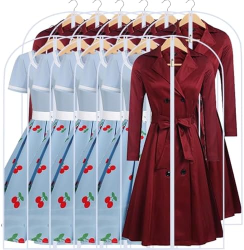 Garment Bags for Hanging Clothes 24'' x 48'' (Set of 12) Coat Covers for Closet Foldable Washable Dress Bags for Hanging Clothes for Long Dress Dance Costumes Suits Gowns Coats by UOUEHRA