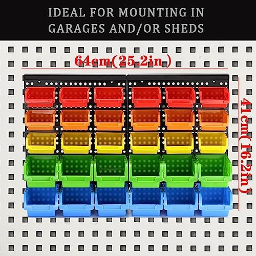 5 Colors Wall Mounted Storage Bins kit, Tool Organizer Bins Parts Rack, 30-Bin Organizer Shop Storage Rack 4 Set - Image 2