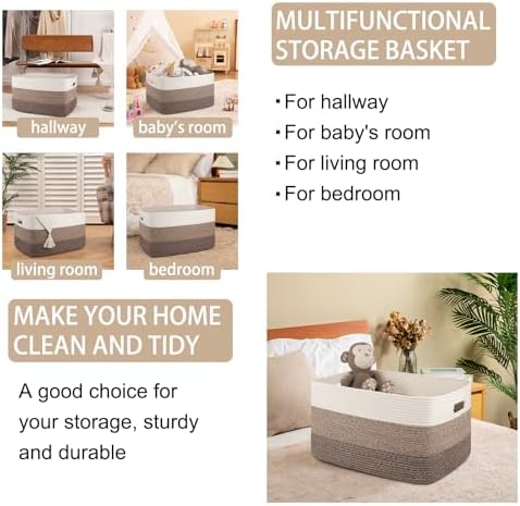 OIAHOMY Blanket Basket Laundry Basket Dog Toy Basket 75L Dark Brown - Image 4