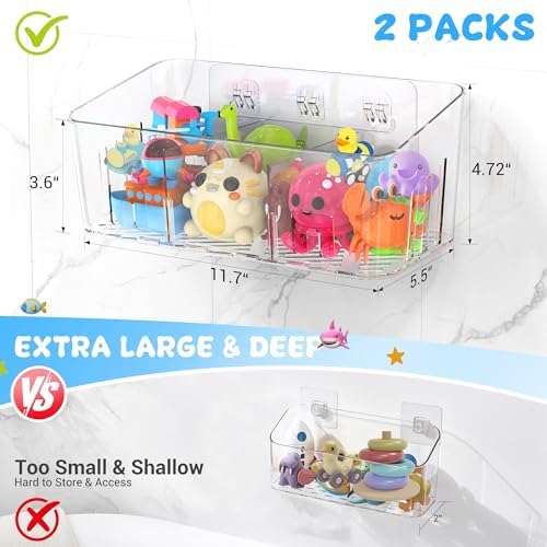Bath Toy Storage 2 Packs, Large Bath Toy Holder - 3 Compartments, Quick-Dry - Image 3