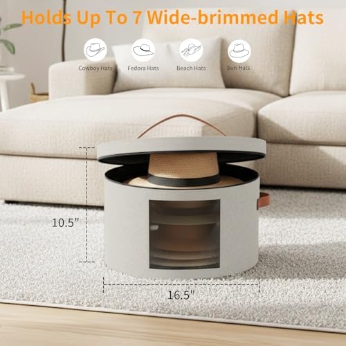 Samplife Hat Box,Hat Storage Box,Stackable Round Brim Hats Organizer Bag Container for Closet,Travel Hat Boxes for Women, Cowboy Hat Organizer, FoldableTravel Cap Boxes (03-White, 16.5" D x 10.5" H) - Image 5