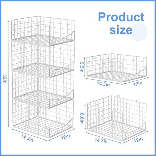 Hongtamoya 4-Tier Stackable Closet Organizers and Storage Shelves, Foldable & Mutifunctional Clothes Storage Basket Sweater Organizer Bins Container for Wardrobe Kitchen Office Bathroom, White - Image 5