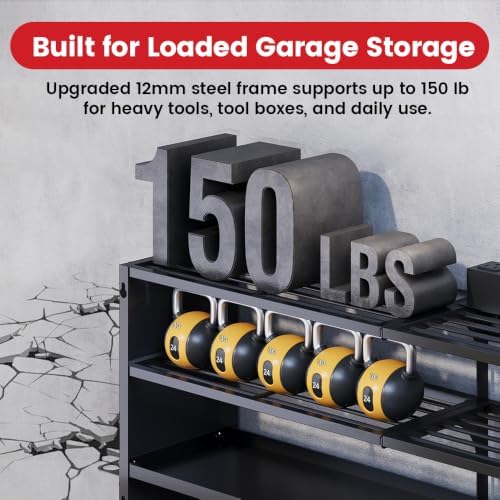 53" Power Tool Organizer Wall Mount with Power Strip, 4 Layers - Image 5