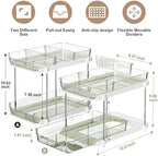 Delamu 2-Tier Multi-Purpose Bathroom Under Sink Organizers and Storage, Stackable Kitchen Pantry Organization, Pull Out Medicine Cabinet Organizer with Movable Dividers, Light Green, 2 Pack - Image 2