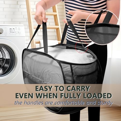 Collapsible Laundry Hamper Basket,Pop Up Mesh Foldable Bag for Laundry Room - Image 4