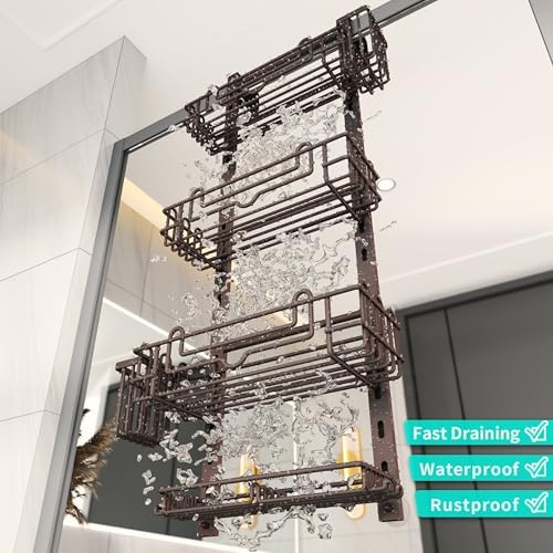 HapiRm 4 Tier Over the Door Shower Caddy, Hanging Shower Caddy with 22 Hooks and 2 Toothbrush Holders, No Drilling Adjustable Hanging Bathroom Organizer - Bronze - Image 6