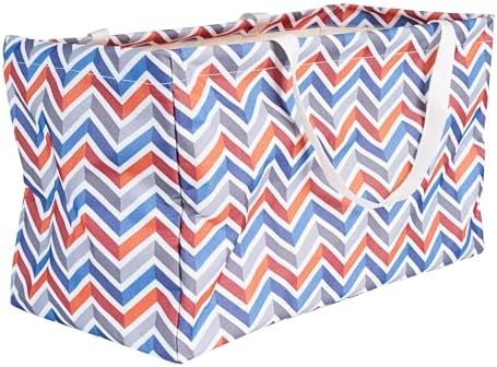 Household Essentials Canvas Utility Tote with Handles, Rectangular Krush Container Tote, Water-Resistant Vinyl Lining, Large Capacity, Durable and Versatile, Chevron Pattern by HouseholdEssentials