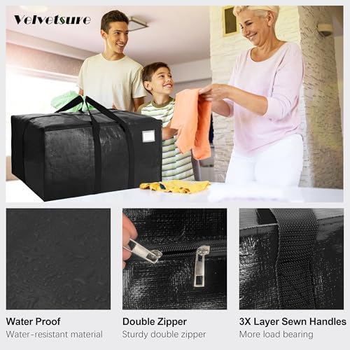 6 Pack Heavy Duty Extra Large Moving Bags W/Backpack Straps - Strong Handles & Zippers, Storage Totes For Space Saving, Fold Flat, Alternative to Box and Bin (40 gal, Black) - Image 3