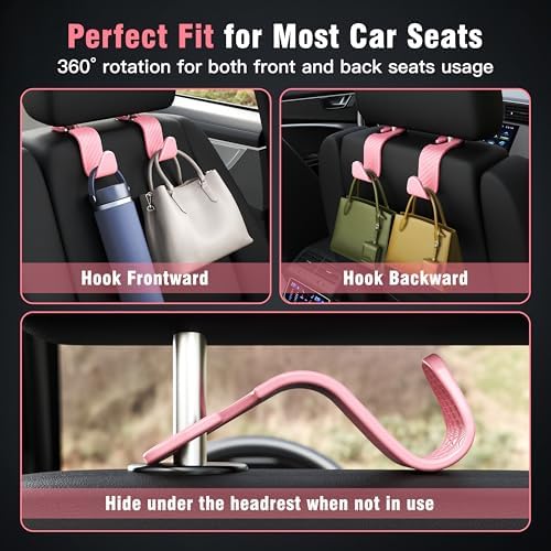 4-Pack Car Headrest Hooks Holds 55lbs Seat Storage Organizer for Bags - Image 3